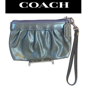 COACH Olive Green Patent Leather Wristlet, EUC